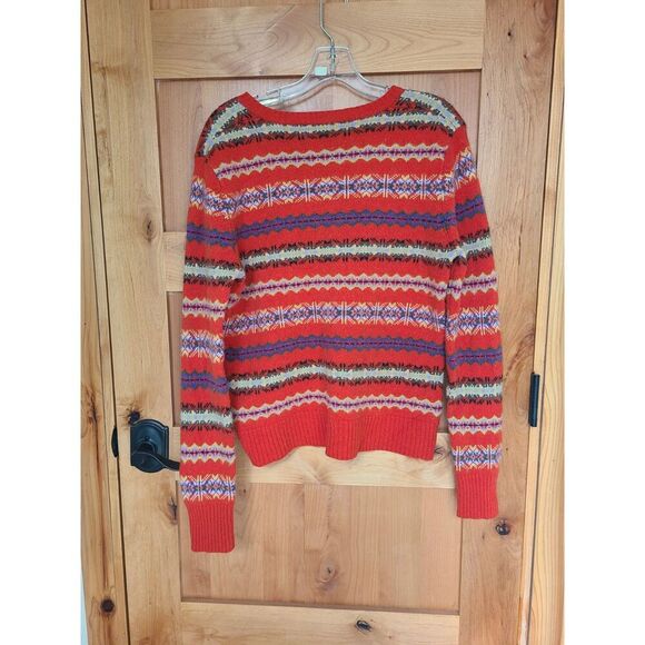 Jones Scandinavian Y2K Fair Isle Orange Sweater Lambs Wool Button V Neck MEDIUM - Picture 4 of 5